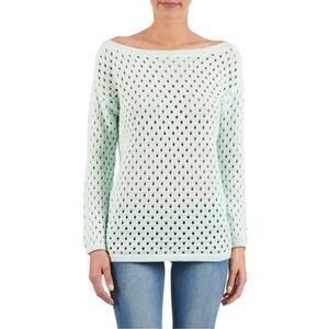 BCBGeneration Mink Sweater Mint Green Boatneck Tunic Top XS/S Open Knit NWOT